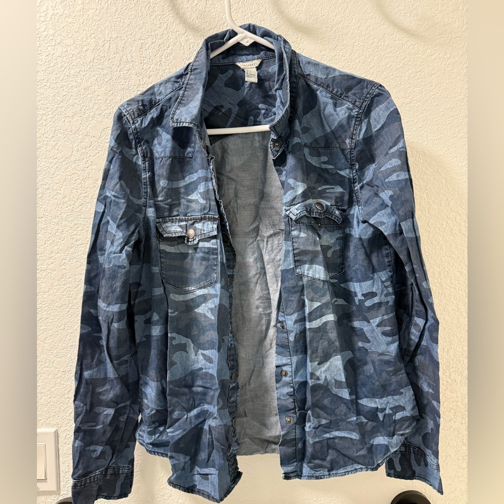 Blue Camo Button Up